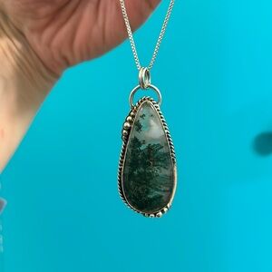 925s MOSS AGATE boho western style silver pendant